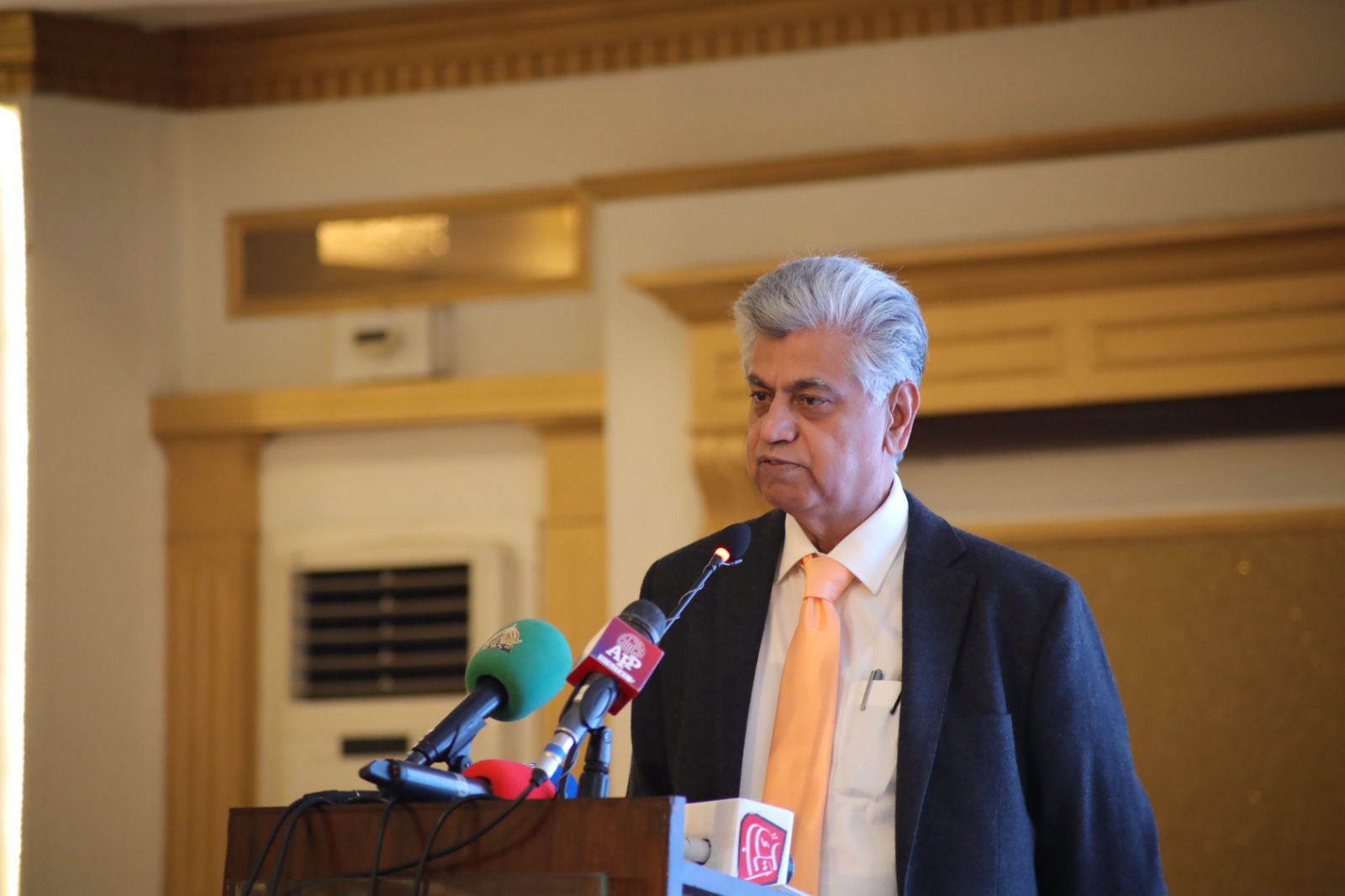 Minister for Information, Broadcasting, and Parliamentary Affairs Murtaza Solangi  speaking at the PIDE Report Launch event in Islamabad. 