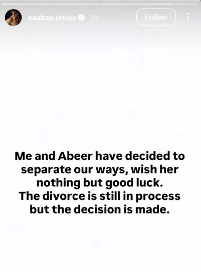 Sauban Umais, Abeer Asad Announce Separation